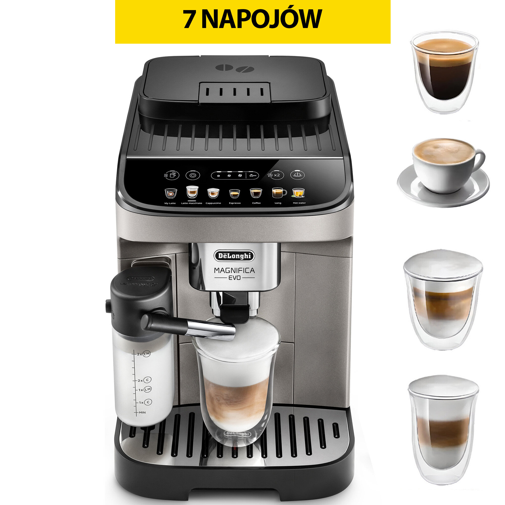 DELONGHI Magnifica Evo ECAM290.81.TB Tytanowy Ekspres - niskie