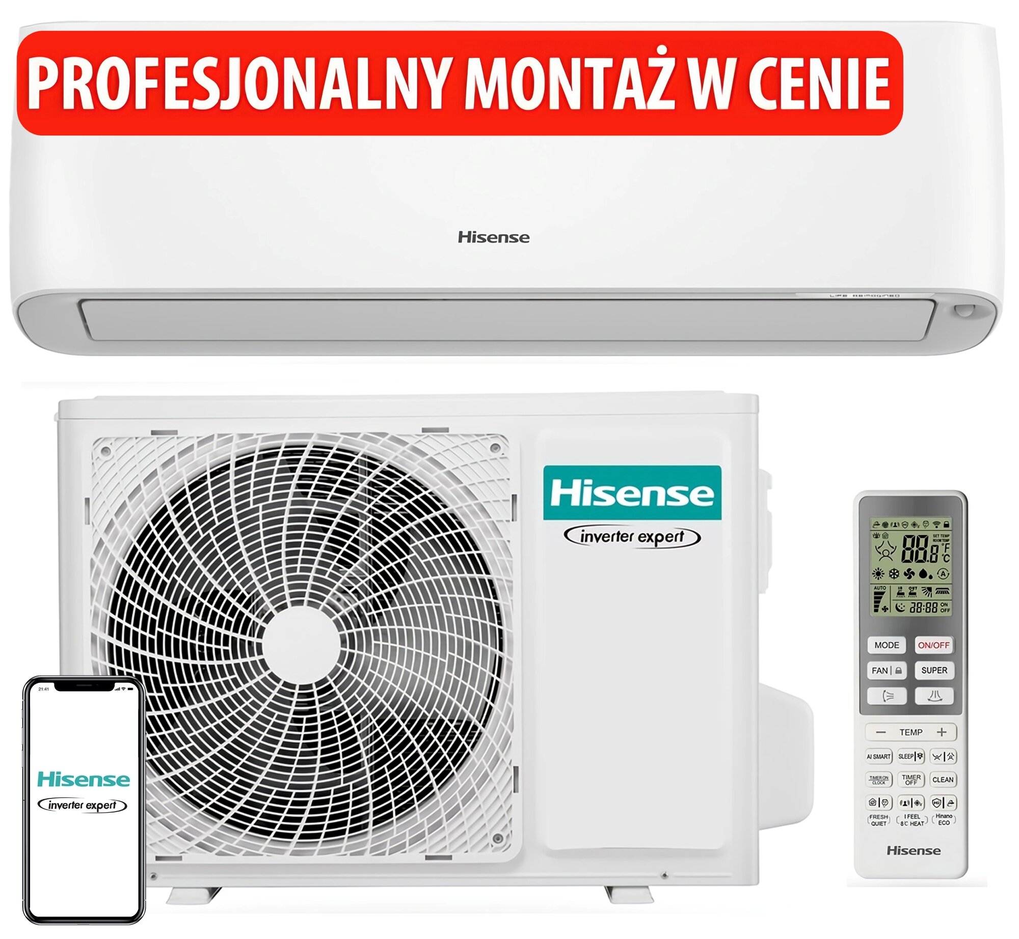 Klimatyzator split, pompa ciepła powietrze – powietrze Hisense Energy Pro Plus QG35 z usługą montażu