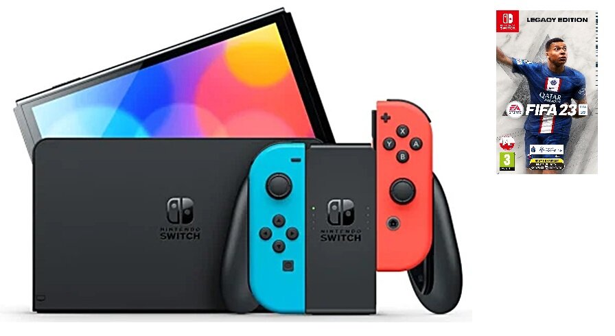 NINTENDO Switch Oled Czerwono-niebieski + FIFA 23 Konsola - niskie