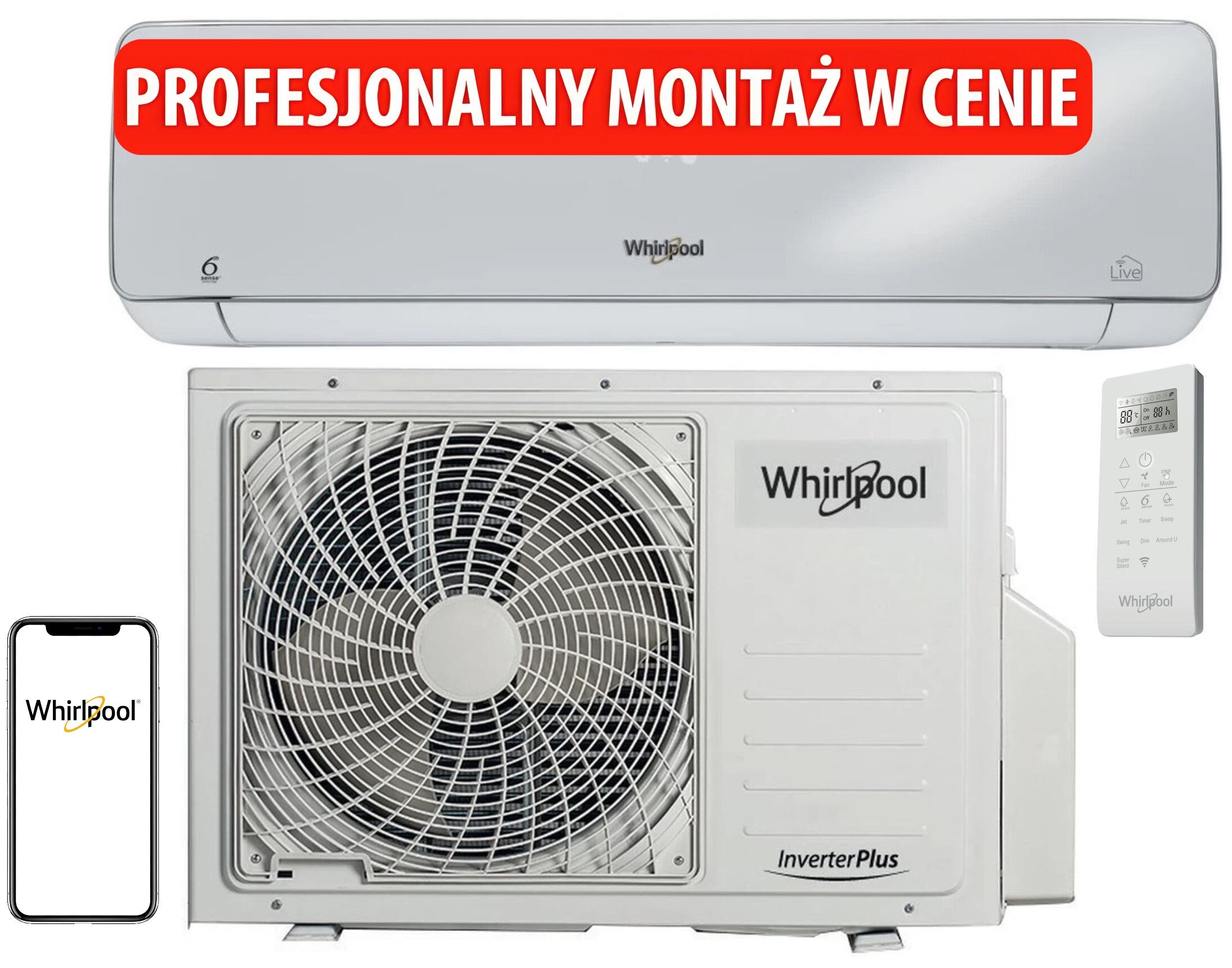 Klimatyzator split, pompa ciepła powietrze – powietrze Whirlpool SPIW312A3WF.1 z usługą montażu