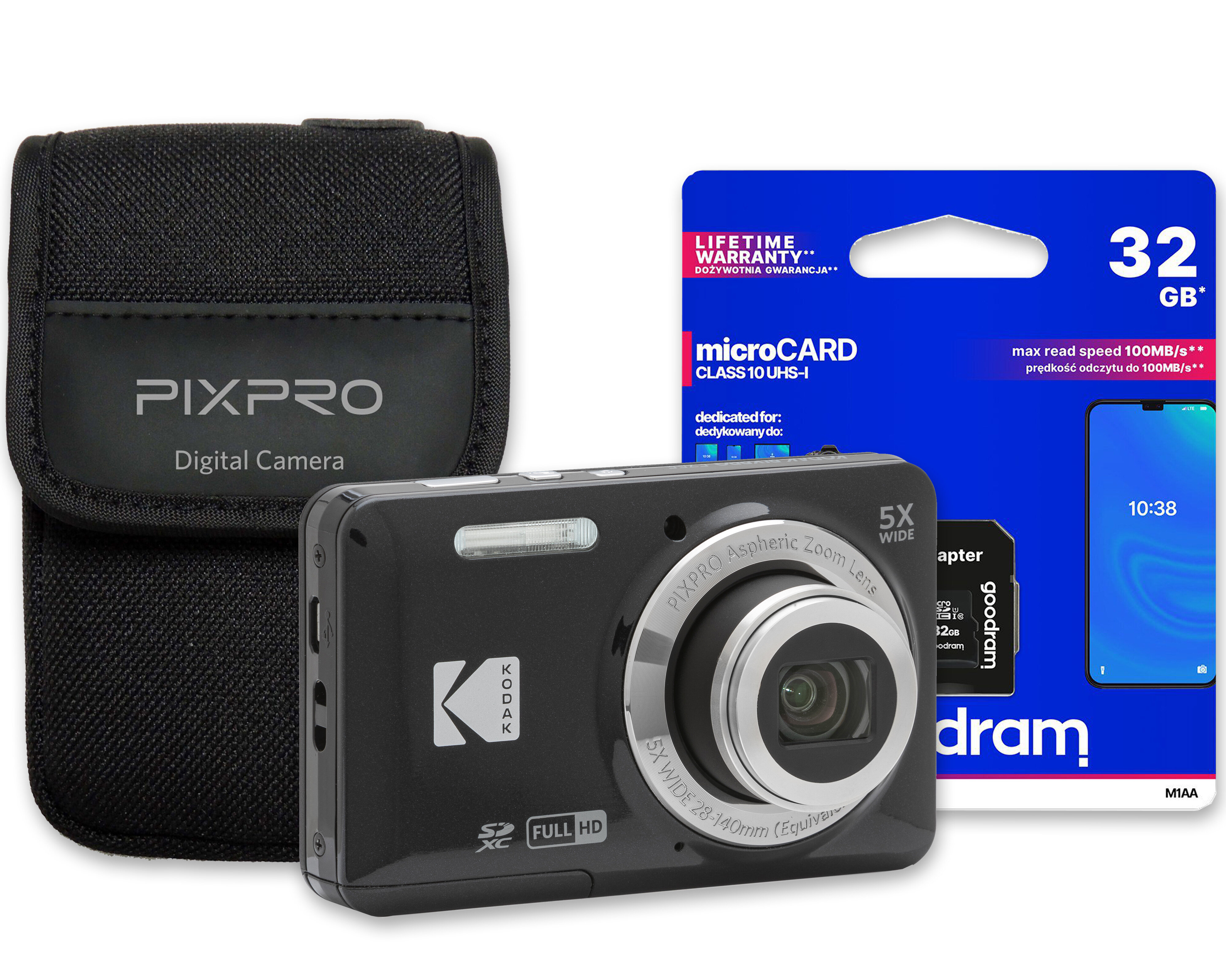 KODAK X55 Czarny + Futerał + Karta pamięci 32GB, 16 Mpix, 5x zoom