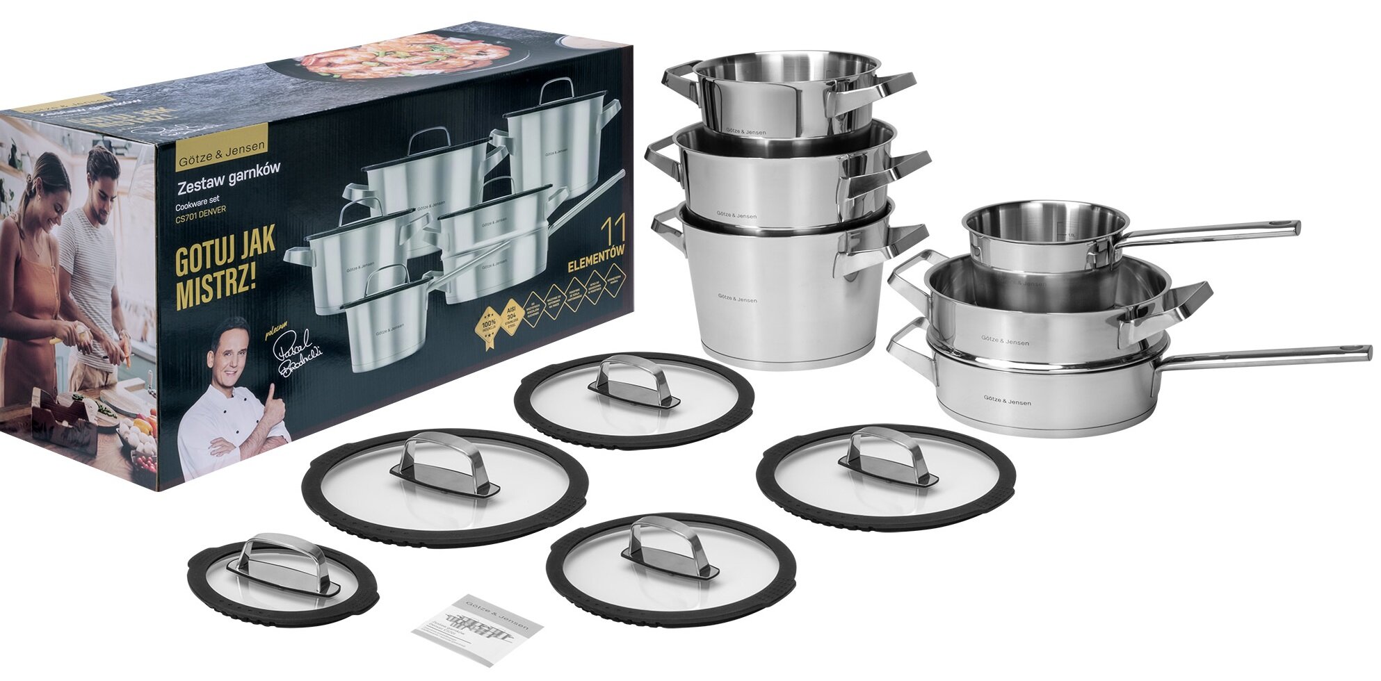 GÖTZE & JENSEN Denver CS701 (11 elementów) Zestaw garnków - niskie