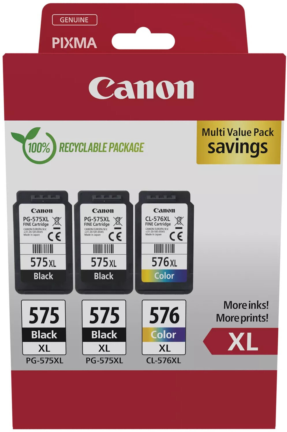 CANON PG-575 XL x2 / CL-576 XL Czarny 30 ml, Kolorowy 12.6 ml