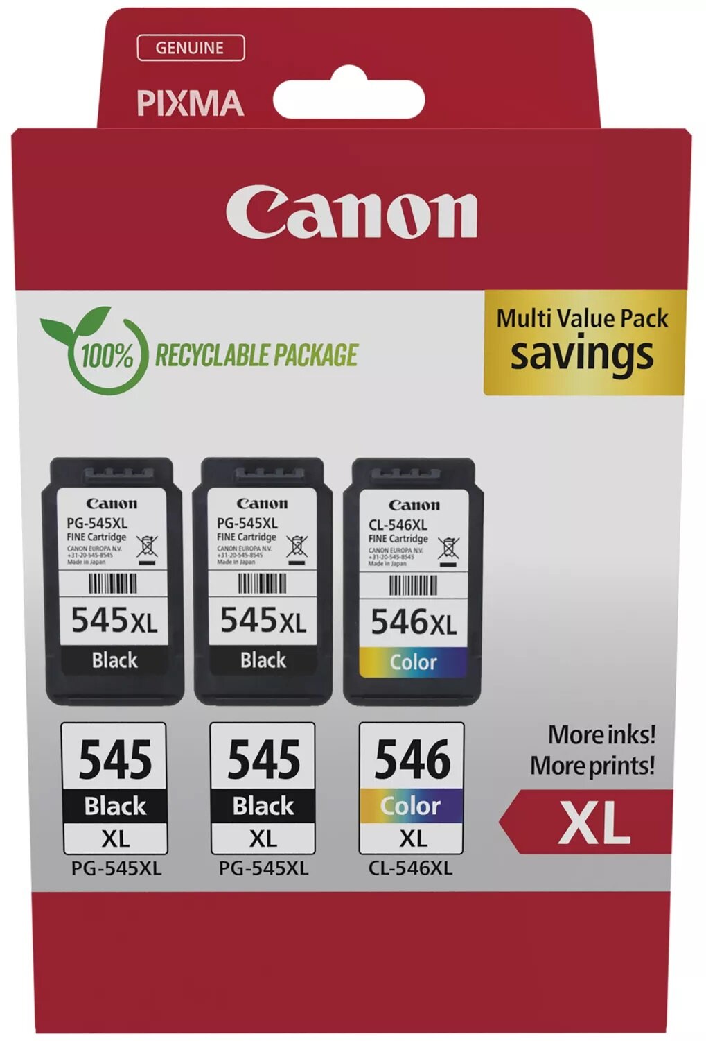CANON PG-545XL / CL-546XL Czarny 2x 15 ml, Kolorowy 13 ml 8286B013
