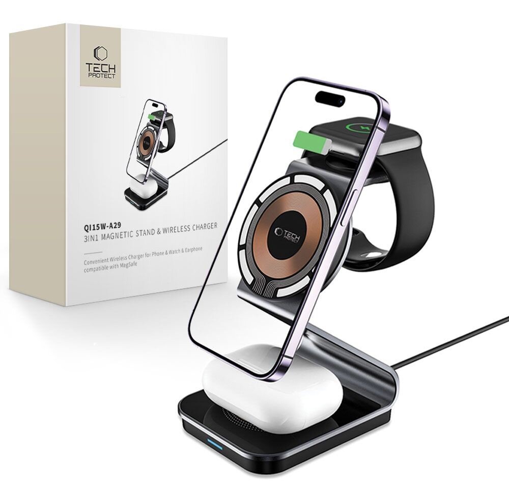 TECH-PROTECT QI15W-A29 3w1 Magnetic 15W Czarny Qi MagSafe