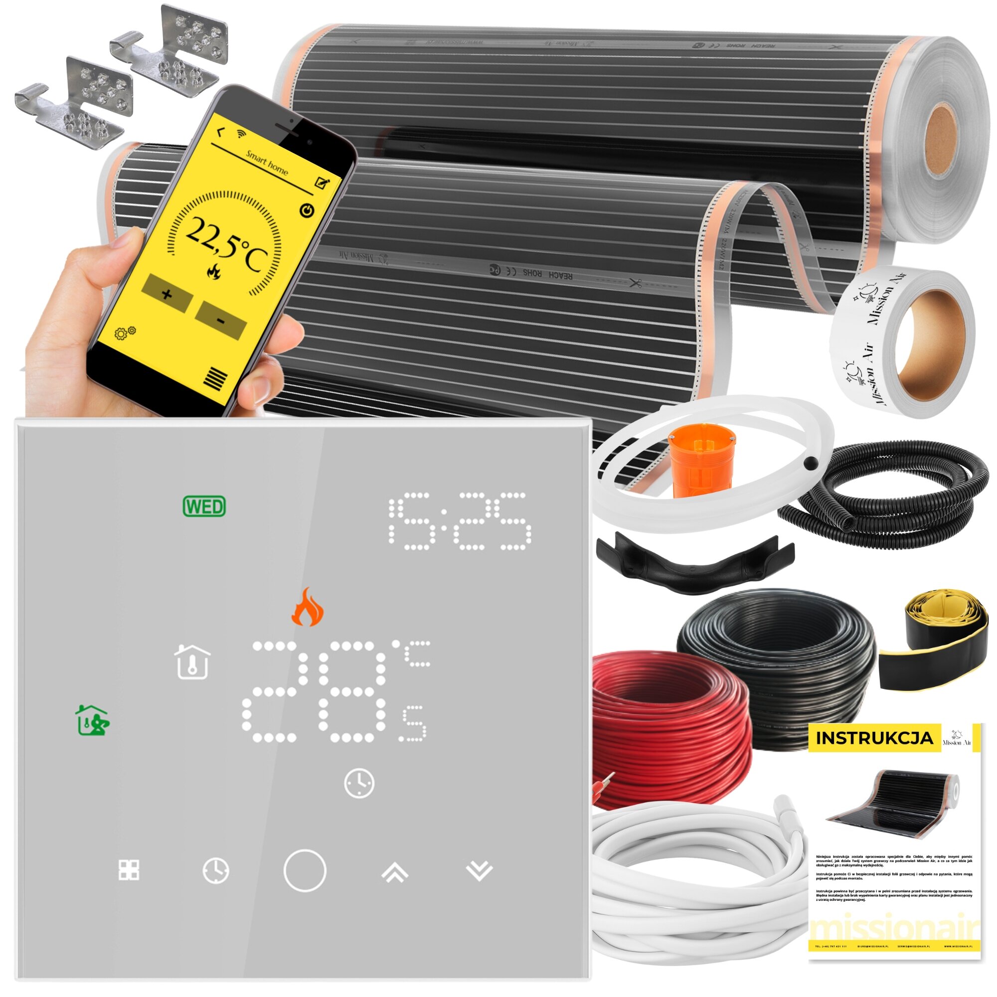 MISSION AIR 160 W/m2 Black Silver PTC 4m2 (4m x 100cm) + regulator Leo ...