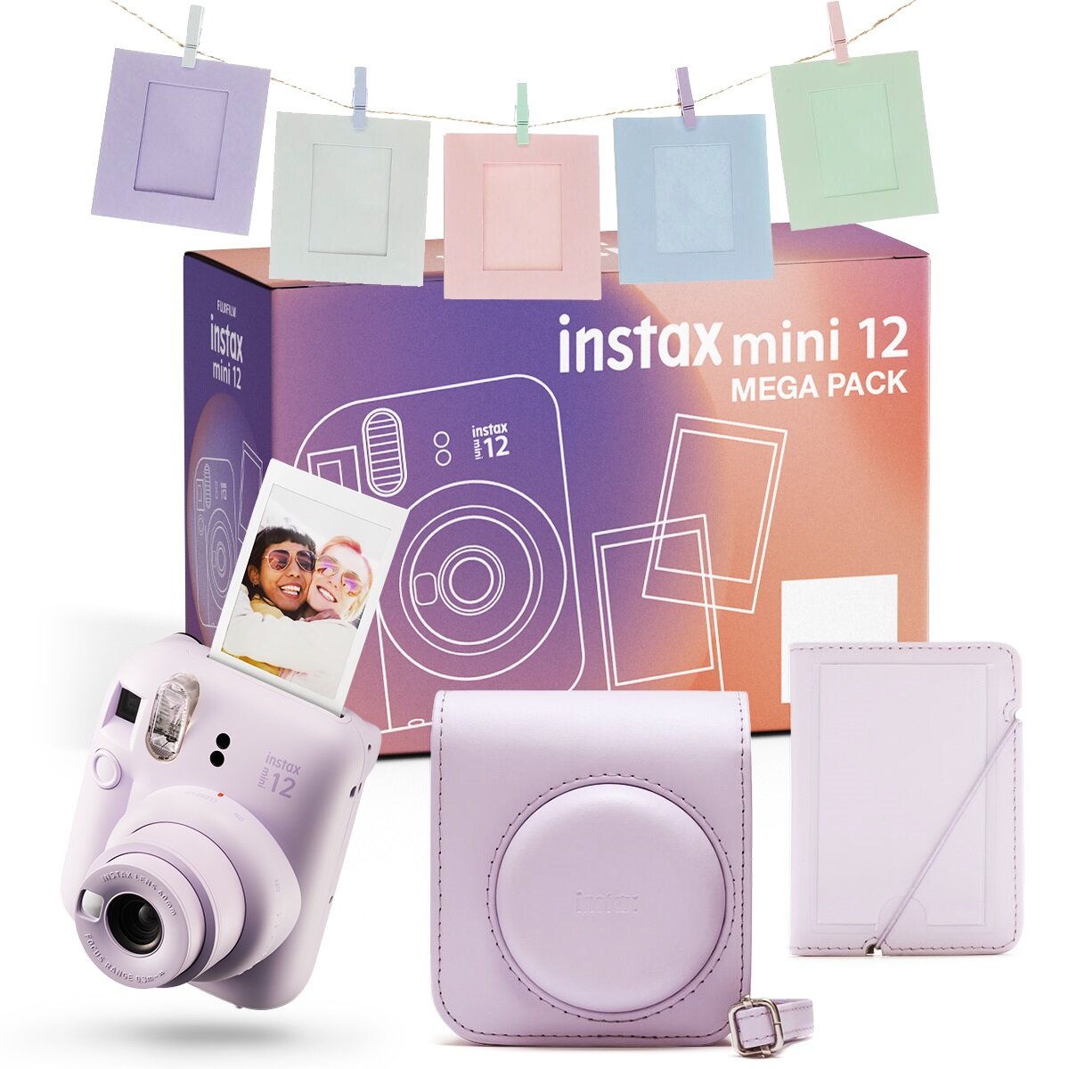 FUJIFILM Instax Mini 12 Fioletowy Pokrowiec + Album + Ramki +