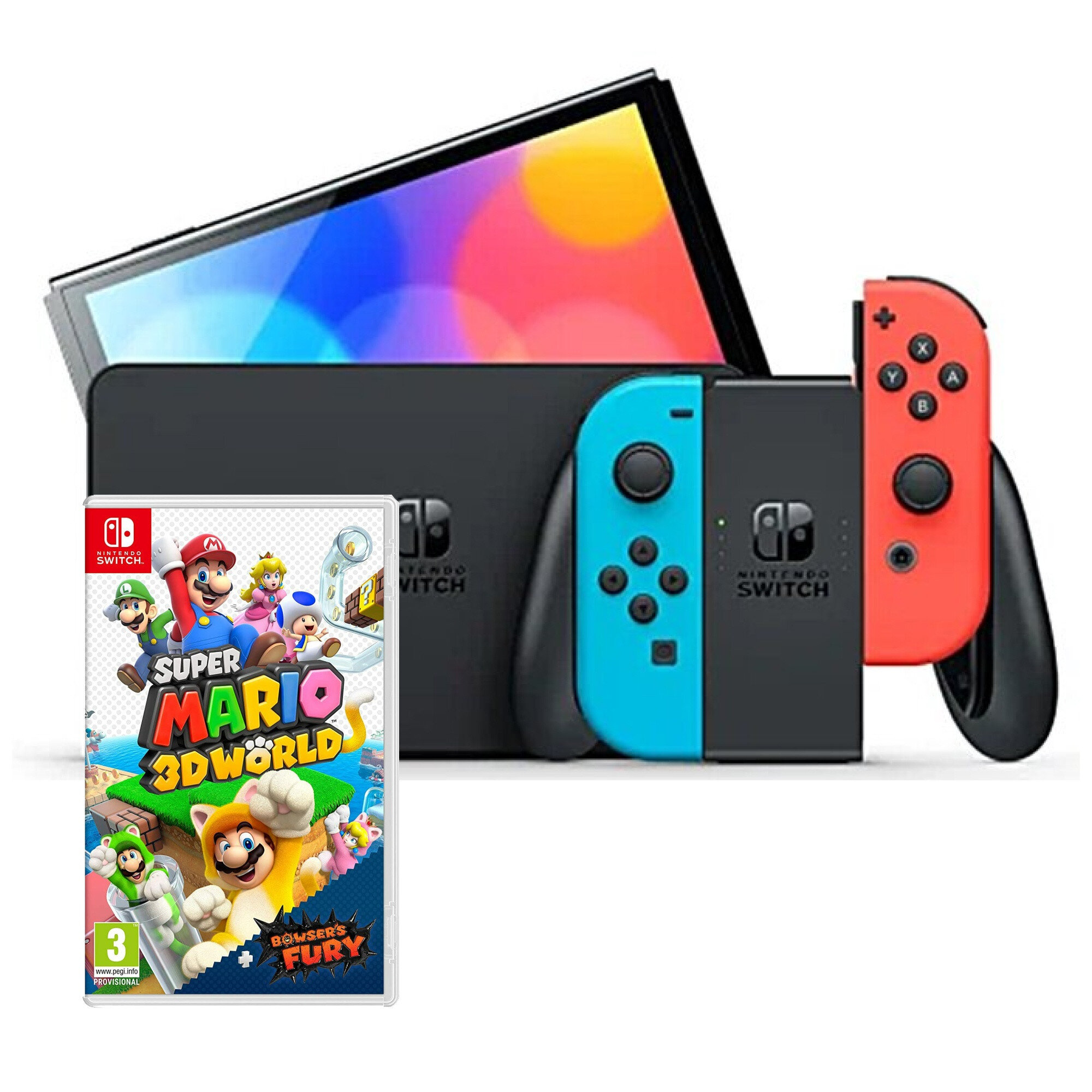 NINTENDO Switch Oled Czerwono-niebieska + Super Mario 3D World +