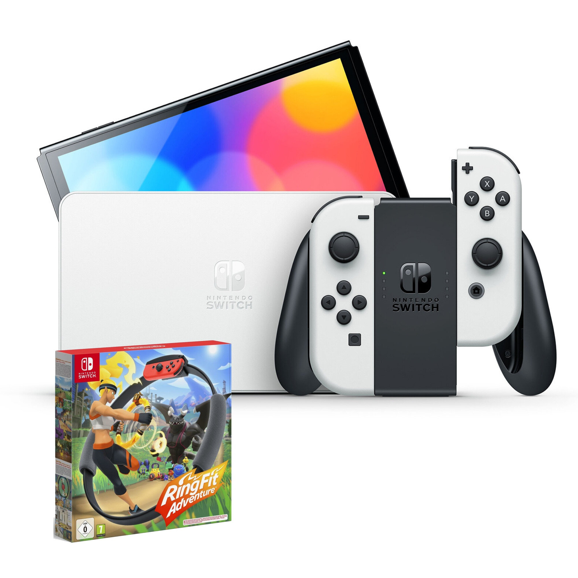 NINTENDO Switch Oled Biała + Ring Fit Adventure Gra NINTENDO