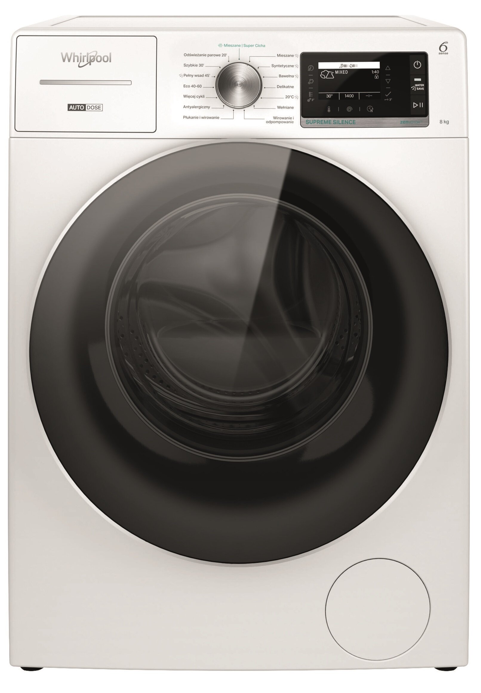WHIRLPOOL W8X 89AD 8kg 1400 obr Silence PL Autodozowanie Pralka WHIRLPOOL W8X 89AD 8kg 1400 obr Silence PL Autodozowanie Pralka