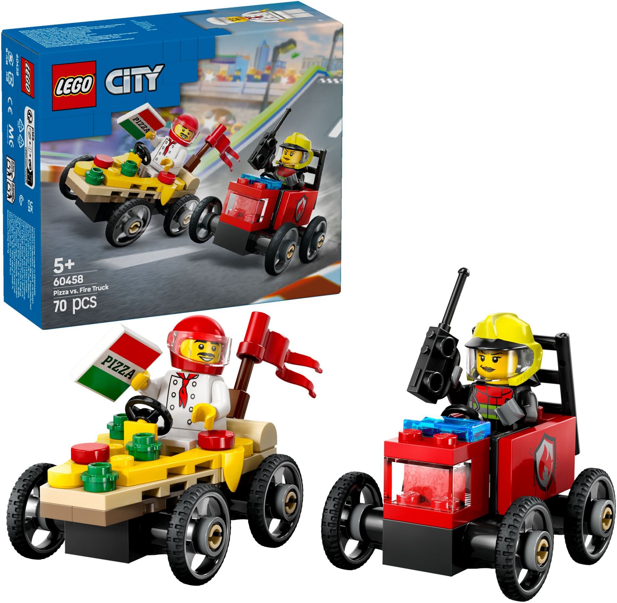 LEGO 60458 City Zestaw wyścigówek: pizza kontra wóz strażacki