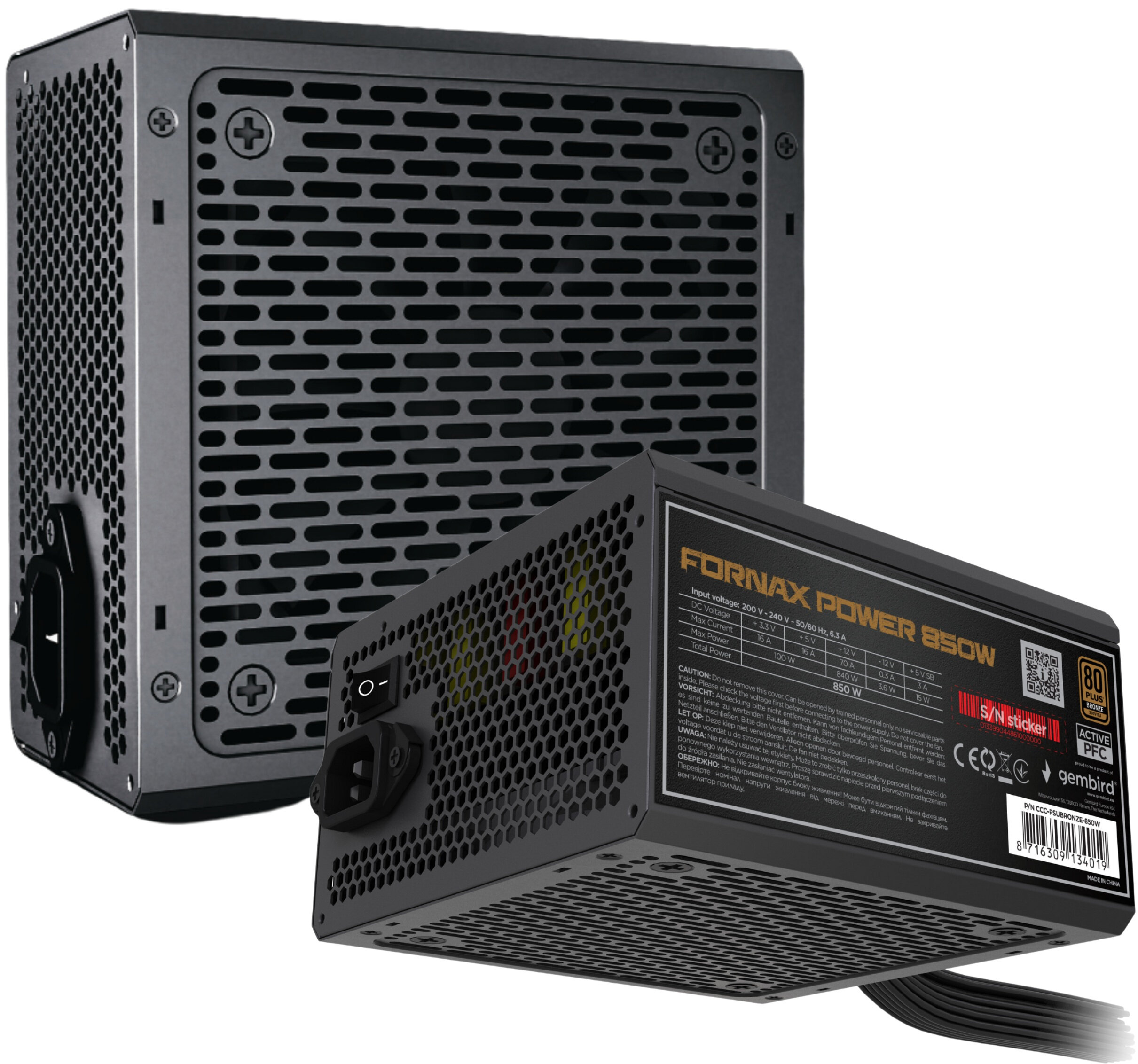 GEMBIRD Fornax Power 850W 80 Plus Bronze Zasilacz - niskie ceny i