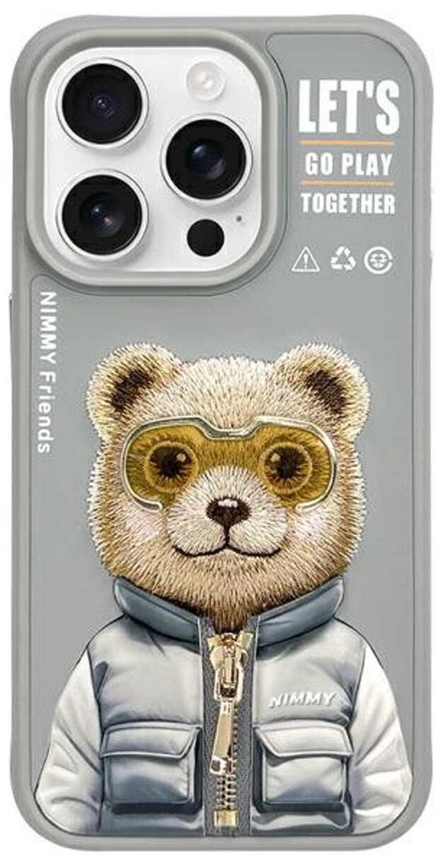 NIMMY Cool&Cute 2.0 Bear do Apple iPhone 15 Pro Max Szary Etui