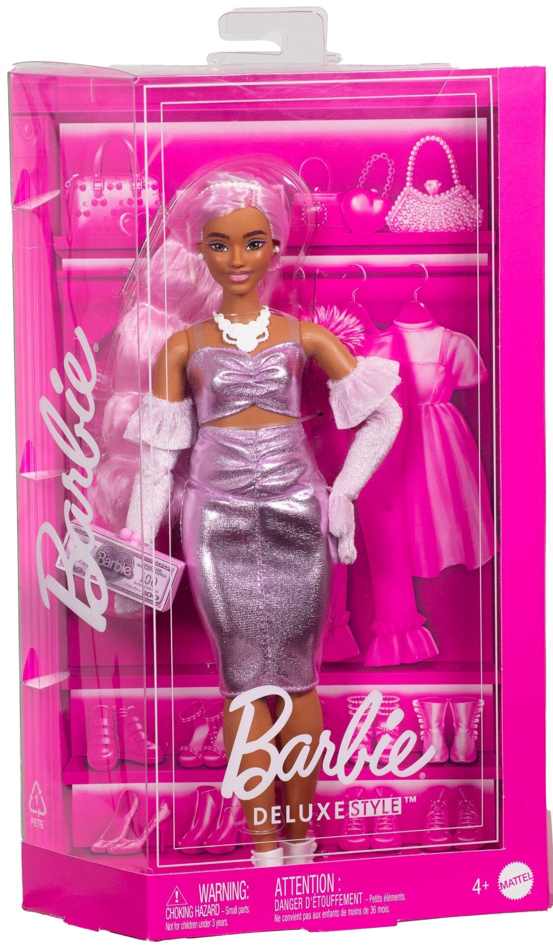 Barbie Deluxe Style Metaliczna różowa sukienka Barbiecore HYV25