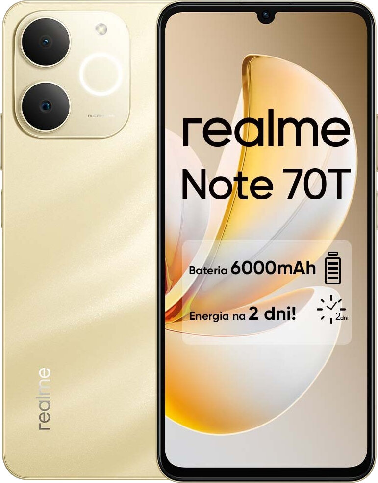 REALME Note 70T 4/256GB 6.74” 90Hz Złoty Smartfon - niskie ceny i