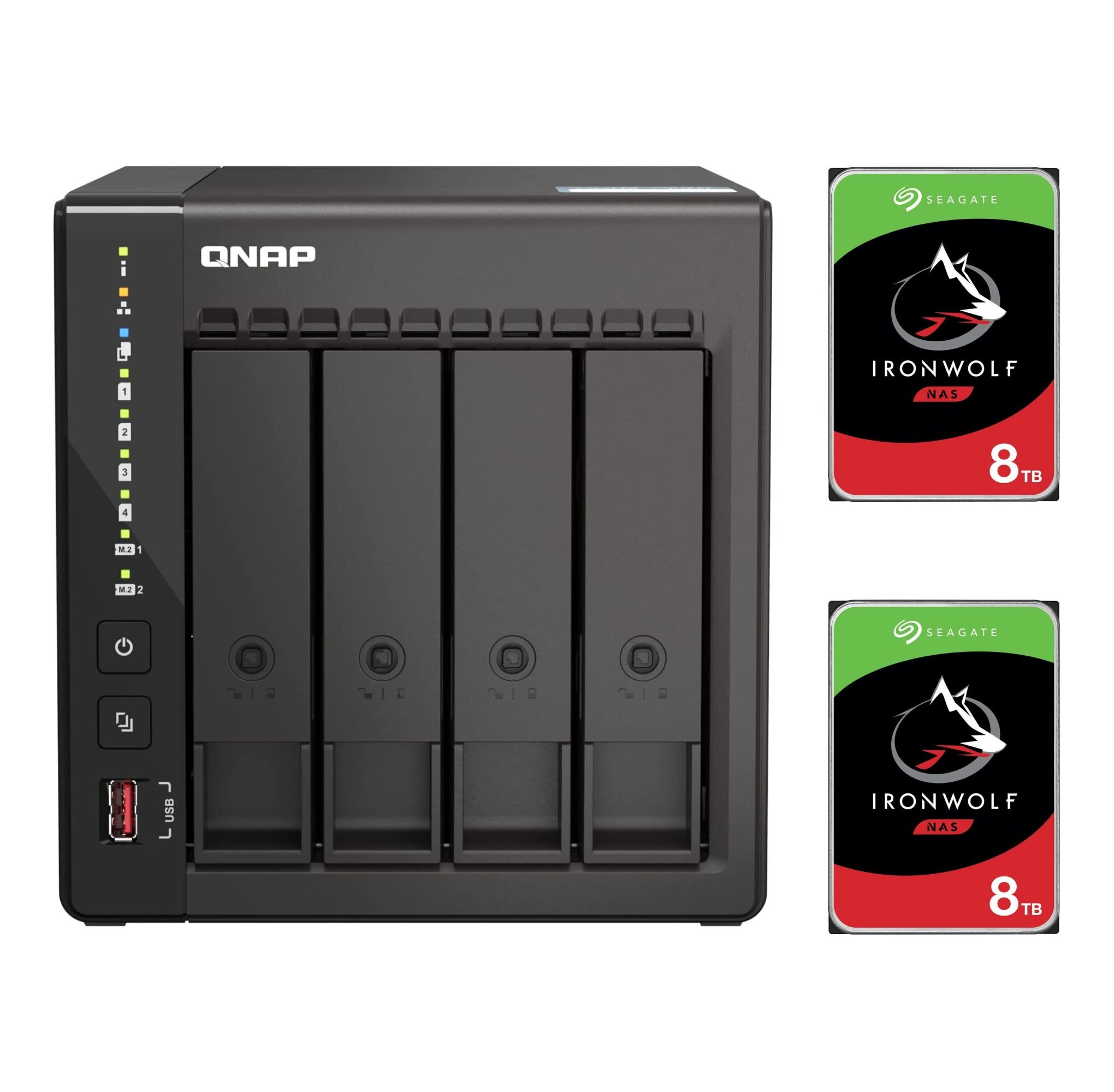 QNAP TS-453d WD & Seagate 8TB HDD 計4台セット QNAP TS-453E-8G 8GB RAM + Dysk SEAGATE IronWolf NAS 8TB HDD (2 szt