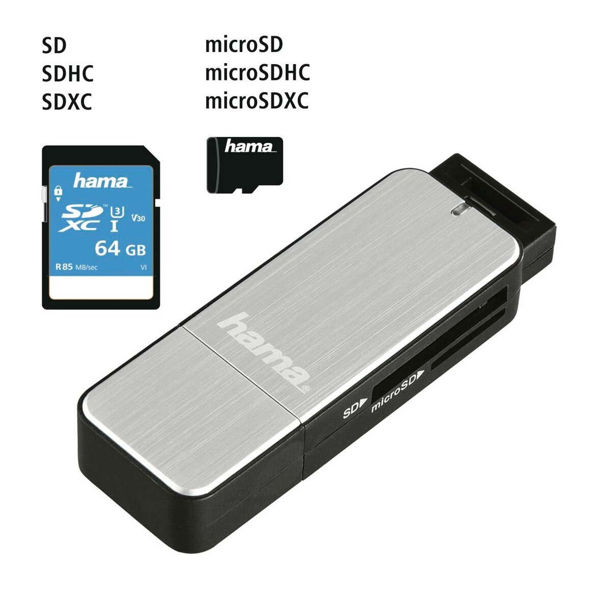 HAMA SD/microSD USB 3.0 Srebrny Czytnik