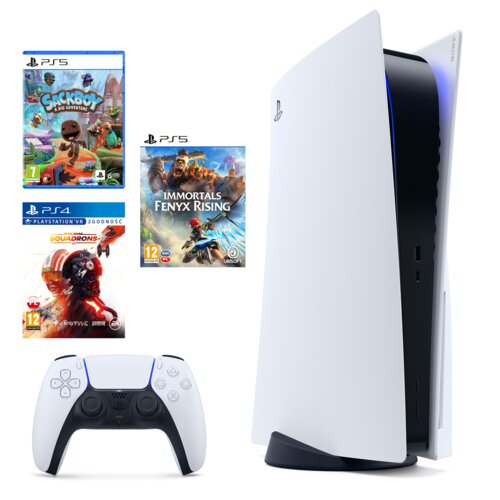 PlayStation 5 + Immortals Fenyx Rising + Sackboy: A Big Adwenture + Star Wars: Squadrons