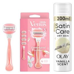 Golarka GILLETTE Venus Comfort Glide + 4 ostrza + Żel do golenia GILLETTE Satin Care Vanilia Scent 200 ml