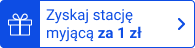 emblemat z niebieskim napisem zyskaj stację myjącą za 1zł