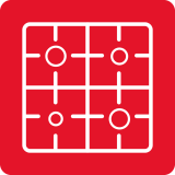 Ikona przedstawia schematyczny rysunek płyty grzewczej z czterema palnikami na czerwonym tle.