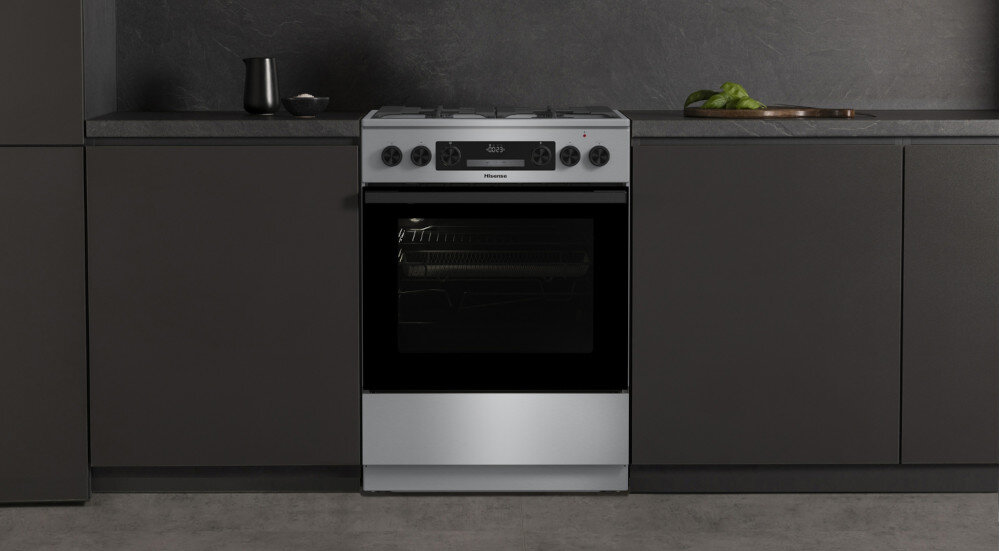 Kuchnia HISENSE HKS6D71XMPA Oświetlenie wnętrza piekarnika równomiernie oświetlone wnętrze energooszczędna żarówka bez otwierania drzwi  system chłodzenia wydajność niższa temperatura bez ryzyka poparzenia chłodna obudowa bezpieczeństwo ciche Delikatne zamykanie otwieranie bez wysiłku hałasu lekki dotyk płynny domyk komfort design wygląd drzwi czarne szkło estetyka ozdoba kuchni wysoka funkcjonalność gorąca para łatwe szybkie usuwanie zabrudzeń tłuszczu blacha z wodą Steam Clean trwałe solidne mocne eleganckie żeliwne ruszty wygoda przesuwanie garnków włoskie danie chrupiąca pizza wypieczenie górne dolne grzanie pieczenie wysoka temperatura beztłuszczowe zdrowe pieczenie chrupiące bez dodatkowych kalorii złocista skórka mięso ryby