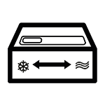 Czarny symbol przedstawiający prostokąt z pokrętłem na górze, strzałką dwukierunkową w środku oraz ikonami płatka śniegu i fali po bokach.