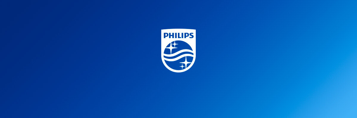 Logo PHILIPS na niebieskim tle z gradientem.