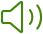 Ikona przedstawia zielony głośnik z trzema falami dźwiękowymi po prawej stronie.