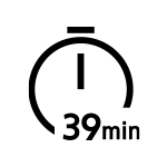 Ikona przedstawia stylizowany zegar z napisem \'39 min\' poniżej. Zegar ma prosty, minimalistyczny design.