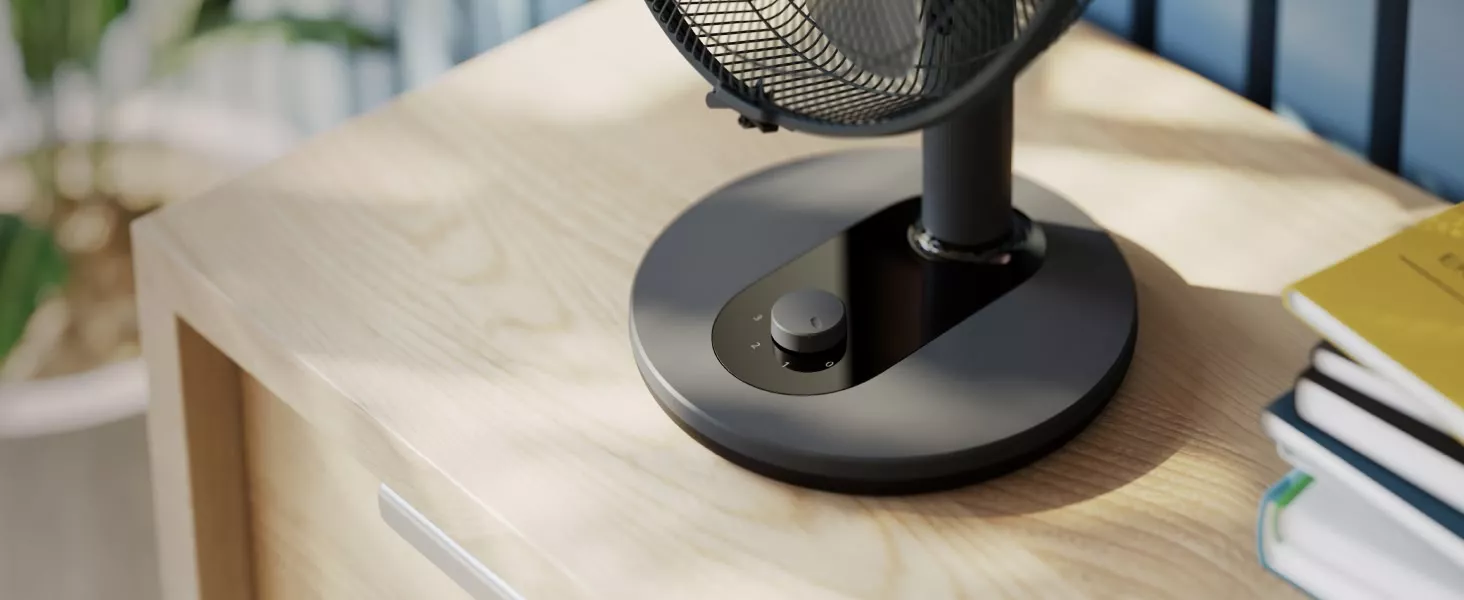Zbliżenie na stabilną podstawę wentylatora biurkowego Philips
