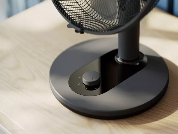 Zbliżenie na stabilną podstawę wentylatora biurkowego Philips