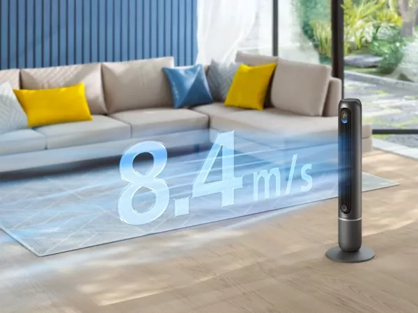 Wentylator Philips zapewnia szybkie orzeźwienie dzięki silnemu przepływowi powietrza.