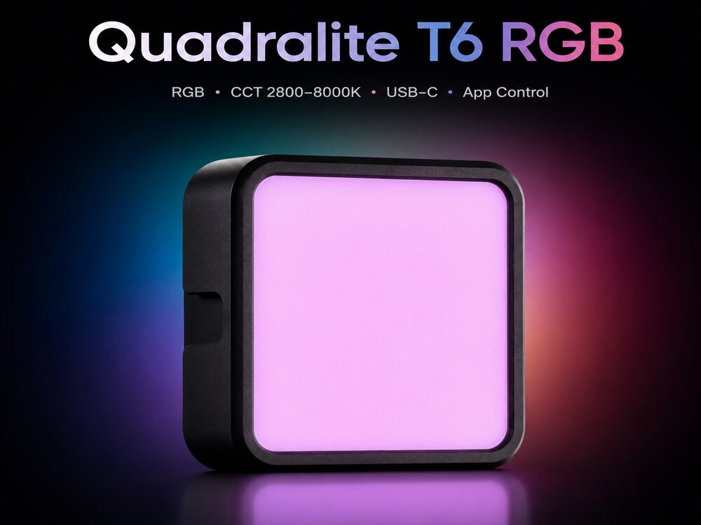 Quadralite T6 RGB LED Light akumulator 3000 mAh ladowanie USB-C
