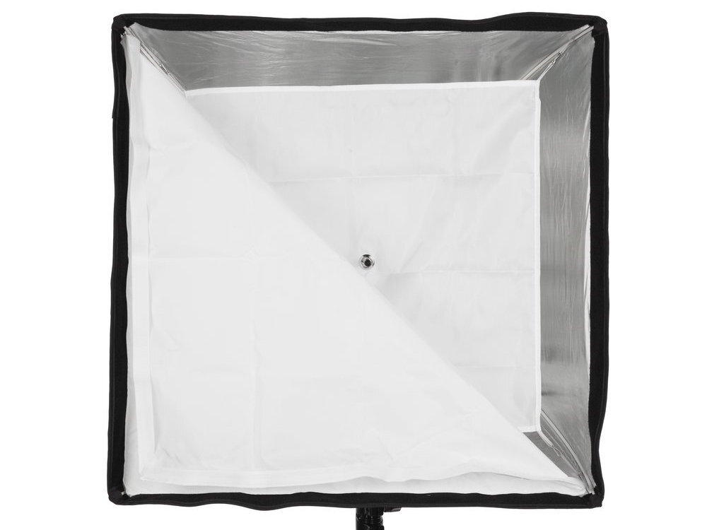 Quadralite Flex 60x60 podwojny dyfuzor i srebrne wnetrze softboxa wnetrze z dyfuzorem 