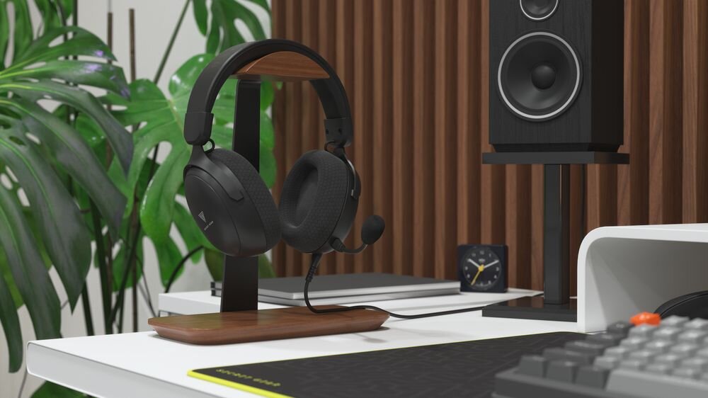 Słuchawki SECRET GEAR Spik SX3 gamingowe nauszne dźwięk 7.1 dwa tryby audio, słuchawki zawieszone na stojaku na biurku