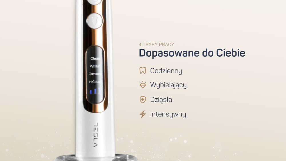 Szczoteczka soniczna TESLA Home Premium TDP121PW Perłowa biel zdjęcie lifestyle Tryby pracy 4 tryby pracy kompleksowa pielęgnacja