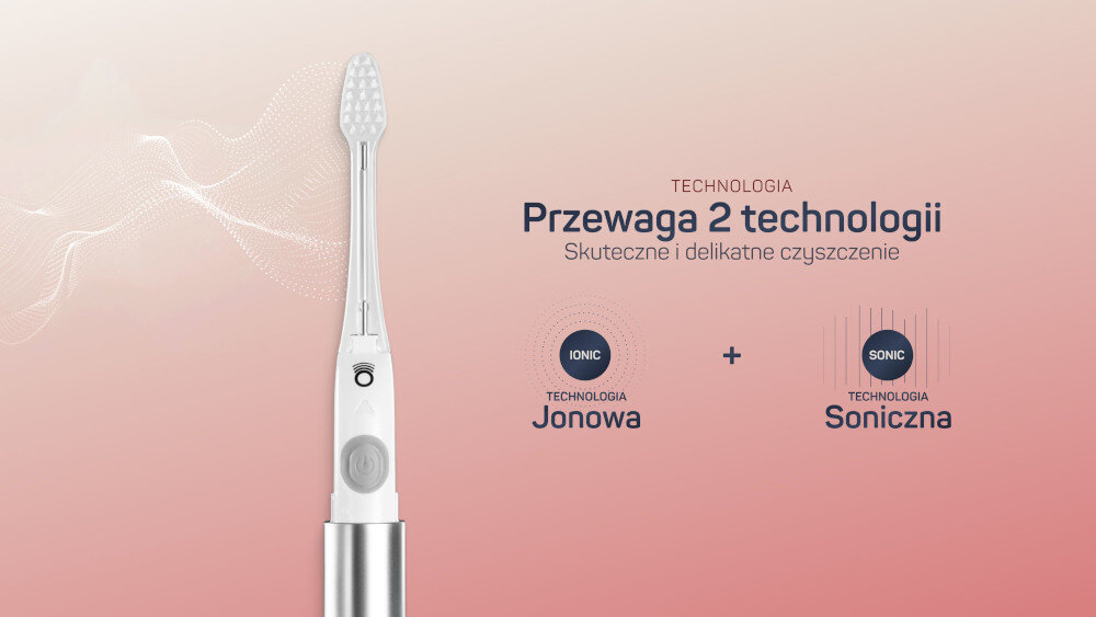Szczoteczka soniczna TESLA Travel Różowe złoto  zdjęcie lifestyle Robi różnicę technologię jonową i soniczną Technologia jonowa 22 000 ruchów sonicznych na minutę bez potrzeby mocnego dociskania 