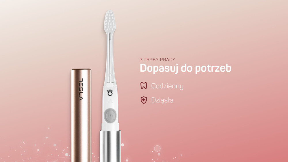 Szczoteczka soniczna TESLA Travel Różowe złoto zdjęcie lifestyle Dopasowanie do potrzeb Tryb codziennego czyszczenia tryb pielęgnacji