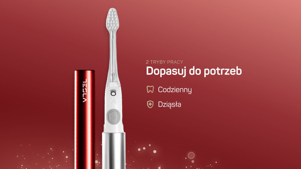 Szczoteczka soniczna TESLA Travel Czerwony  zdjęcie lifestyle Dopasowanie do potrzeb Tryb codziennego czyszczenia tryb pielęgnacji