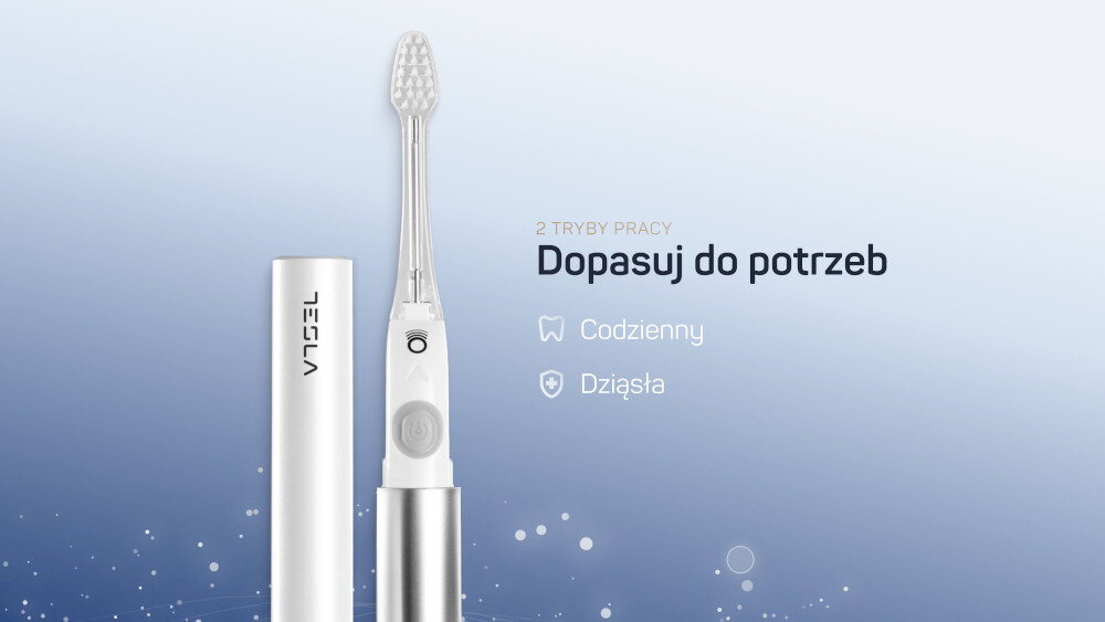 Szczoteczka soniczna TESLA Travel Perłowa biel zdjęcie lifestyle Dopasowanie do potrzeb Tryb codziennego czyszczenia tryb pielęgnacji