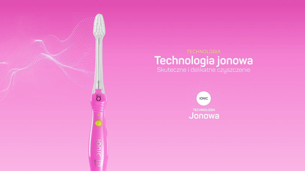 Szczoteczka do zębów TESLA Kids TMT8P Różowy zdjęcie lifestyle Wysoki poziom szczotkowania Japońska technologia jonowa czyste zęby bez mocnego szorowania