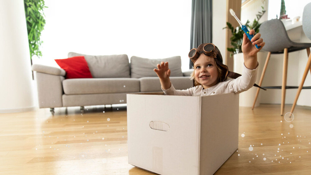 Szczoteczka do zębów TESLA Kids TMT8P Różowy zdjęcie lifestyle czyści także bez pasty do zębów