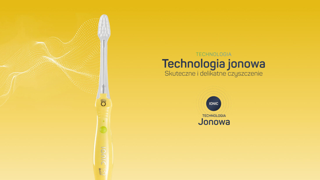 Szczoteczka do zębów TESLA Kids TMT8Y Żółty zdjęcie lifestyle Wysoki poziom szczotkowania Japońska technologia jonowa czyste zęby bez mocnego szorowania