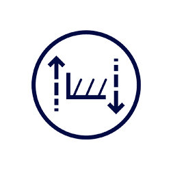 Ikona przedstawia okrąg z symbolem strzałek skierowanych w górę i w dół oraz linią z zębami pośrodku.