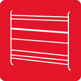 Ikona przedstawia białą drabinkę na czerwonym tle.