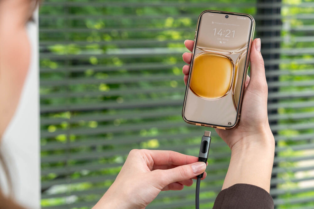 Kabel USB-C - USB-C XLINE z wyświetlaczem LCD 100W 1.5 m Szary podłączany do telefonu Quick Charge Power Delivery Programmable Power Supply automatyczny dobór mocy