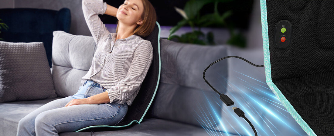 Mata masująca MEDIVON Cosy Mesh Go wygoda użytkowania port USB-C  moc wymiary przechowywanie i transport ułatwienie  kabel USB-A/USB-C