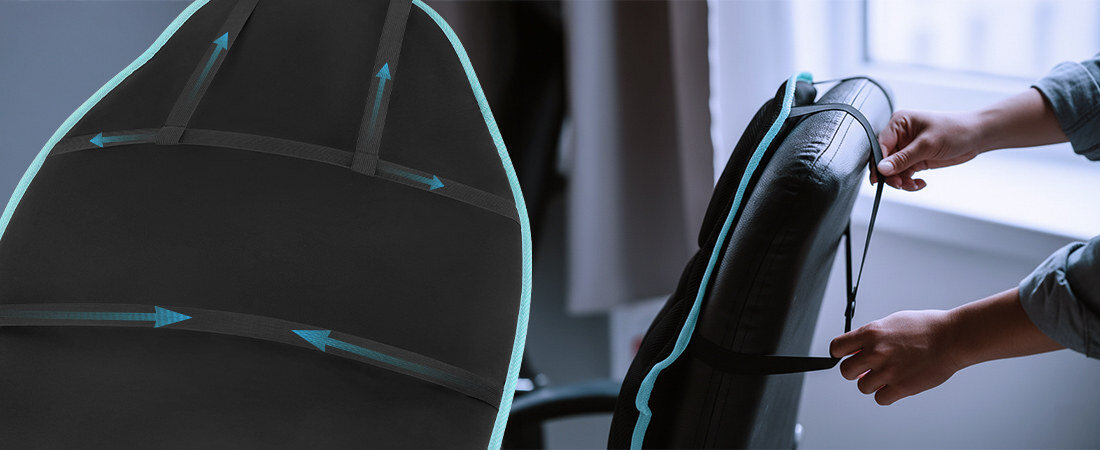 Mata masująca MEDIVON Cosy Mesh Go Trwałe wykonanie elegancki design z przyjemnych w dotyku materiałów  wytrzymałej tkaniny i tworzywa sztucznego w eleganckim, czarnym kolorze wspiera codzienny komfort i regenerację mięśni