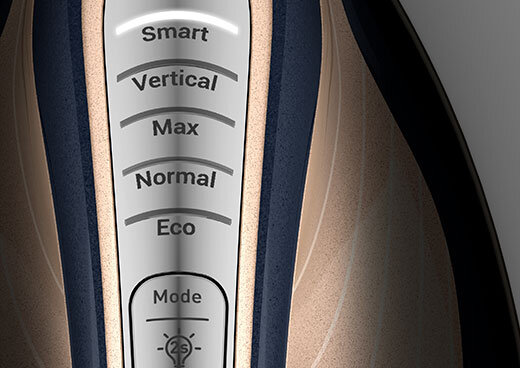 Panel sterowania z przyciskami oznaczonymi jako Smart, Vertical, Max, Normal, Eco oraz przyciskiem Mode z ikoną żarówki i napisem \'25s\'.